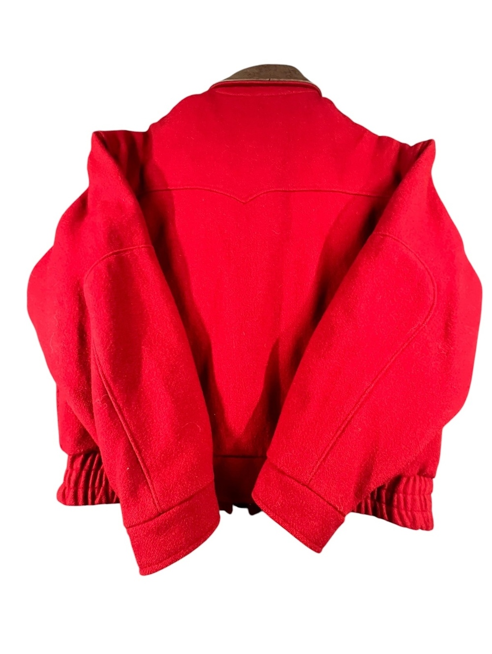 Vintage Australian Outback Red Wool Leather Collar Bomber Jacket M - Picture 3 of 8